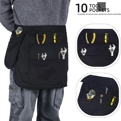 Tool Apron Half Canvas Apron With Muti-Pockets for Home Garden Painting Crafting Woodworking black（Only apron）
