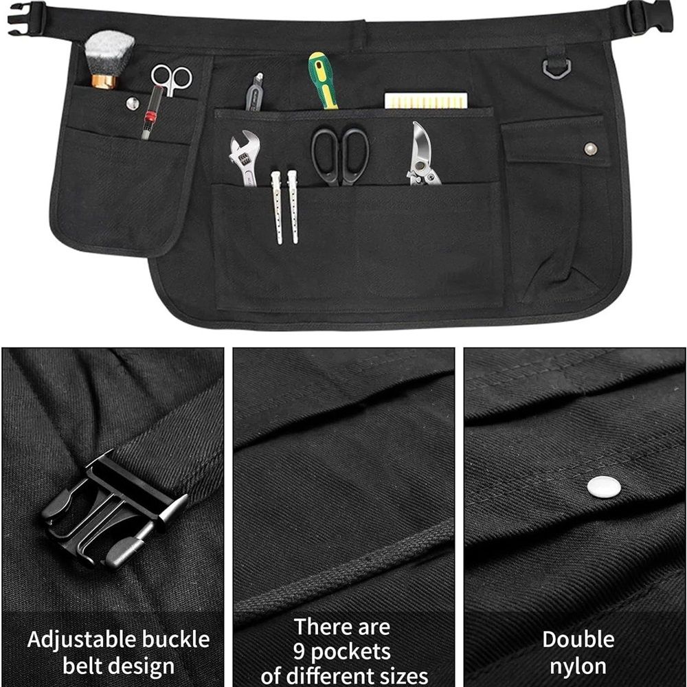 Tool Apron Half Canvas Apron With Muti-Pockets for Home Garden Painting Crafting Woodworking black（Only apron）