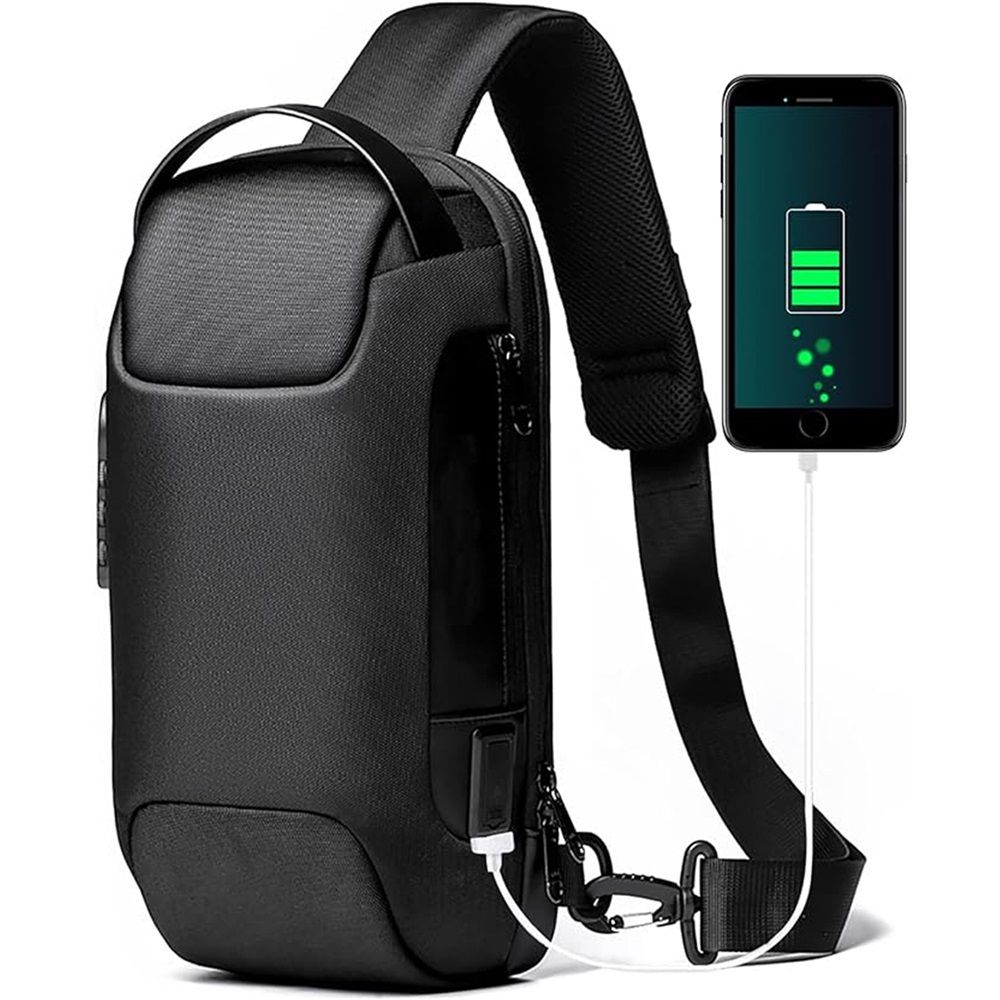 Oxford Sling Bag Backpack Crossbody Chest Pack for Men Women Travel Outdoor Sports Tactical Walking Hiking Climbing Anti-Theft Lockable Shoulder Daypack Black