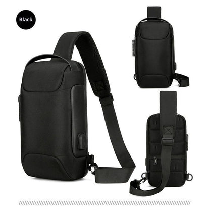 Oxford Sling Bag Backpack Crossbody Chest Pack for Men Women Travel Outdoor Sports Tactical Walking Hiking Climbing Anti-Theft Lockable Shoulder Daypack Black