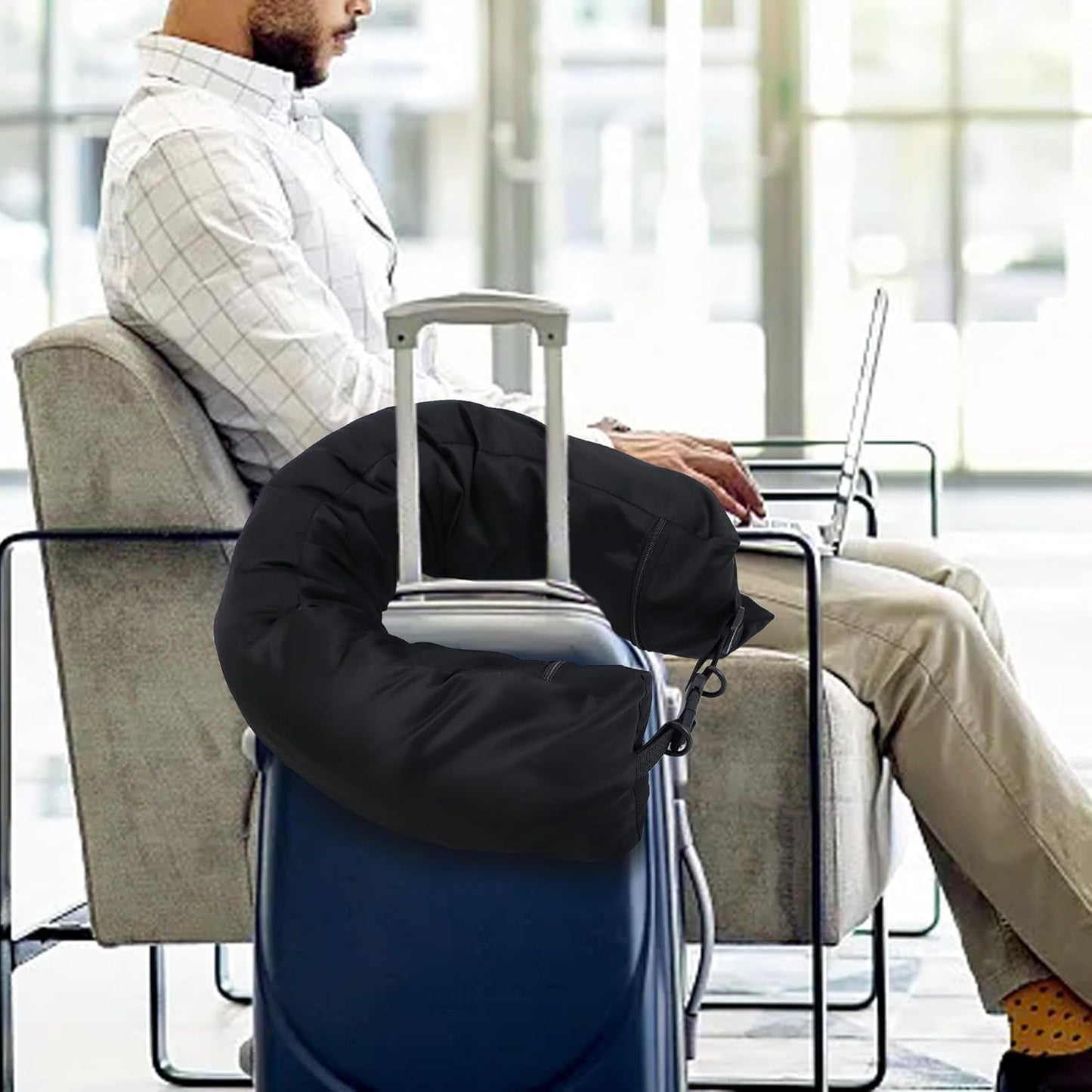 Stuffable Neck Pillow Travel Storage Bag for Airplanes with Clothes,Fits 3+ Days of Travel Essentials, No Filler (Black)