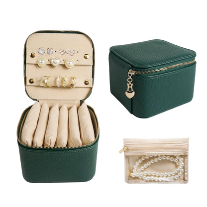 Travel Jewelry Organizer, Jewelry Travle Case with 6 Velvet Jewelry Bags, Portable Travel Jewelry Storage Box, Valentines Gifts for Women (Green)