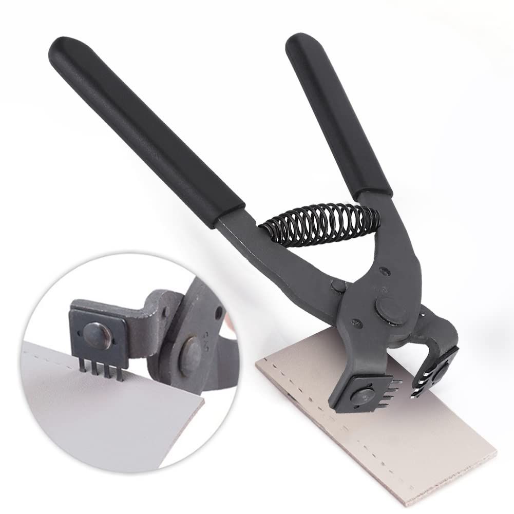 Leather Piercer Leather Craft Hole Punch Tools Hand-Held Silent Pliers Diamond Sewing Stitching Chisel Pricking Iron 4mm (4 Teeth)