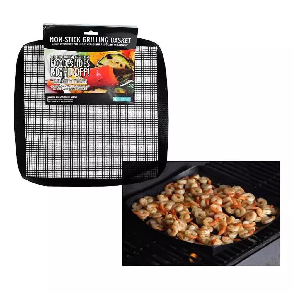 BBQ Grilling Mesh Basket 2 Pcs (12x12") - Heavy Duty Non Stick Reusable Basket for Indoor Cooking & Outdoor Barbecue Grilling - Raised Sides Keeps Food In- Great for Holiday Dinner & Xmas Gift