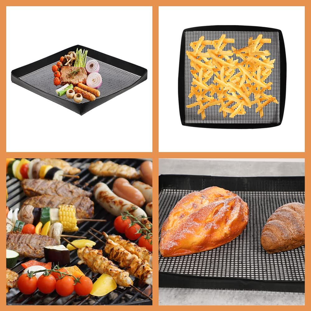 BBQ Grilling Mesh Basket 2 Pcs (12x12") - Heavy Duty Non Stick Reusable Basket for Indoor Cooking & Outdoor Barbecue Grilling - Raised Sides Keeps Food In- Great for Holiday Dinner & Xmas Gift