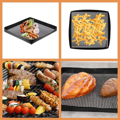 BBQ Grilling Mesh Basket 2 Pcs (12x12") - Heavy Duty Non Stick Reusable Basket for Indoor Cooking & Outdoor Barbecue Grilling - Raised Sides Keeps Food In- Great for Holiday Dinner & Xmas Gift