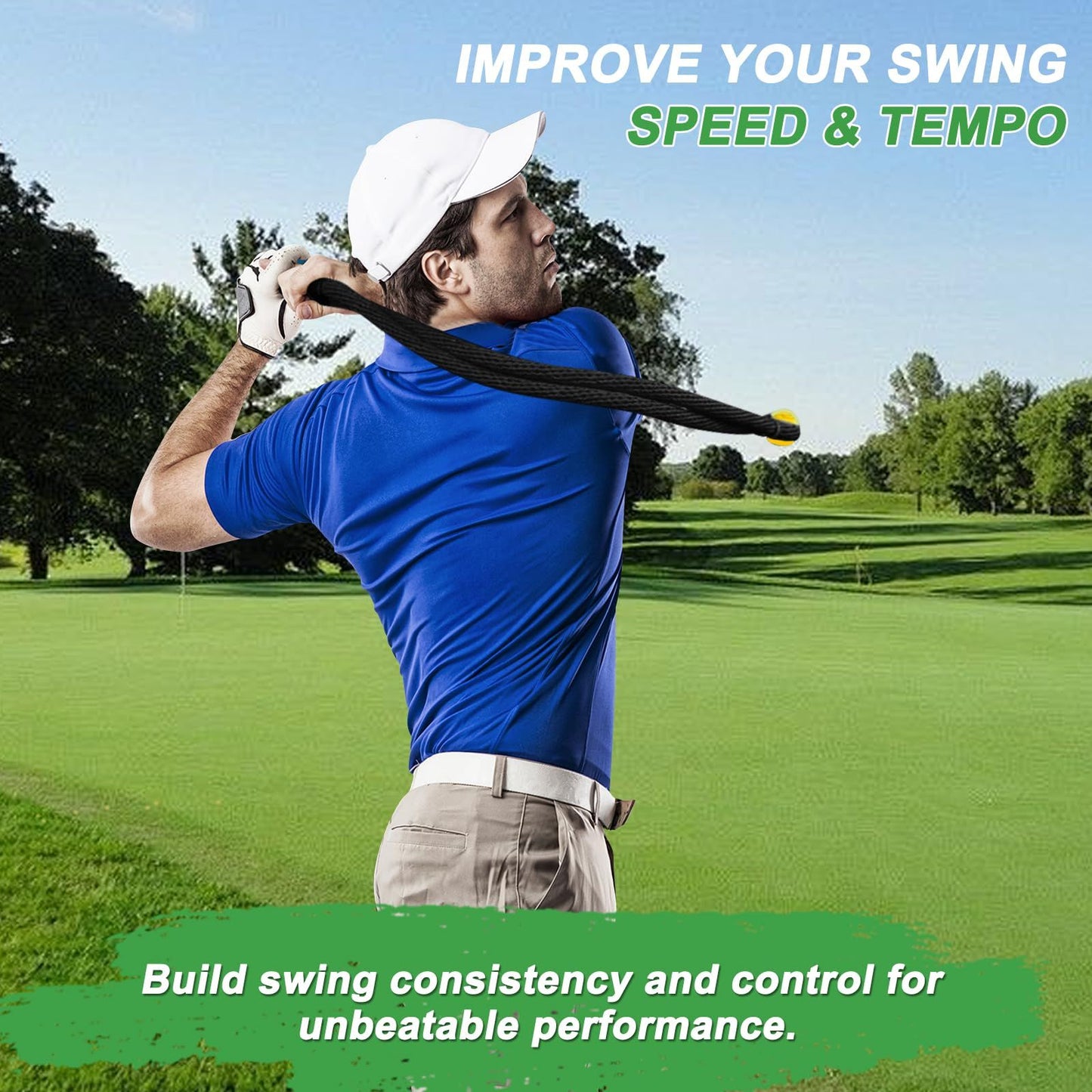 Golf Rope Swing Trainer, Professional Golf Swing Rope Training Aid to Improve Speed, Tempo, Rhythm, Flexibility and Strength, Golf Warm-Up Practice Equipment for Golfers of All Levels