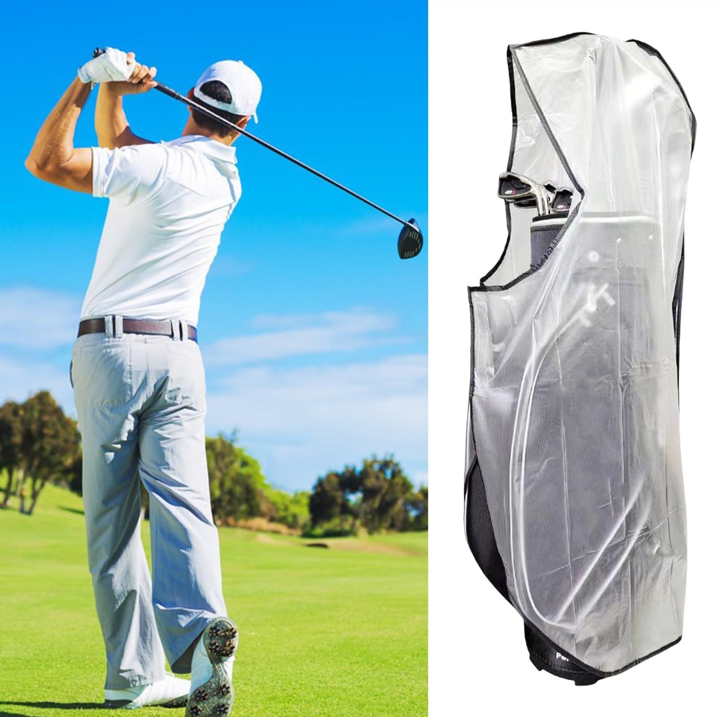 Golf Bag Rain Cover,Waterproof Hood Golf Bag Rain Protection Covers for Golf Push Carts Transparent Cart Bag Rain Hood, PVC Practical Rainproof Bag Cover