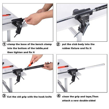 Golf Grip Kit for Regripping Golf Clubs, Portable Table Vise Rubber Clamp for Golf Grip Removal Tool Golf Club Regripping Kit