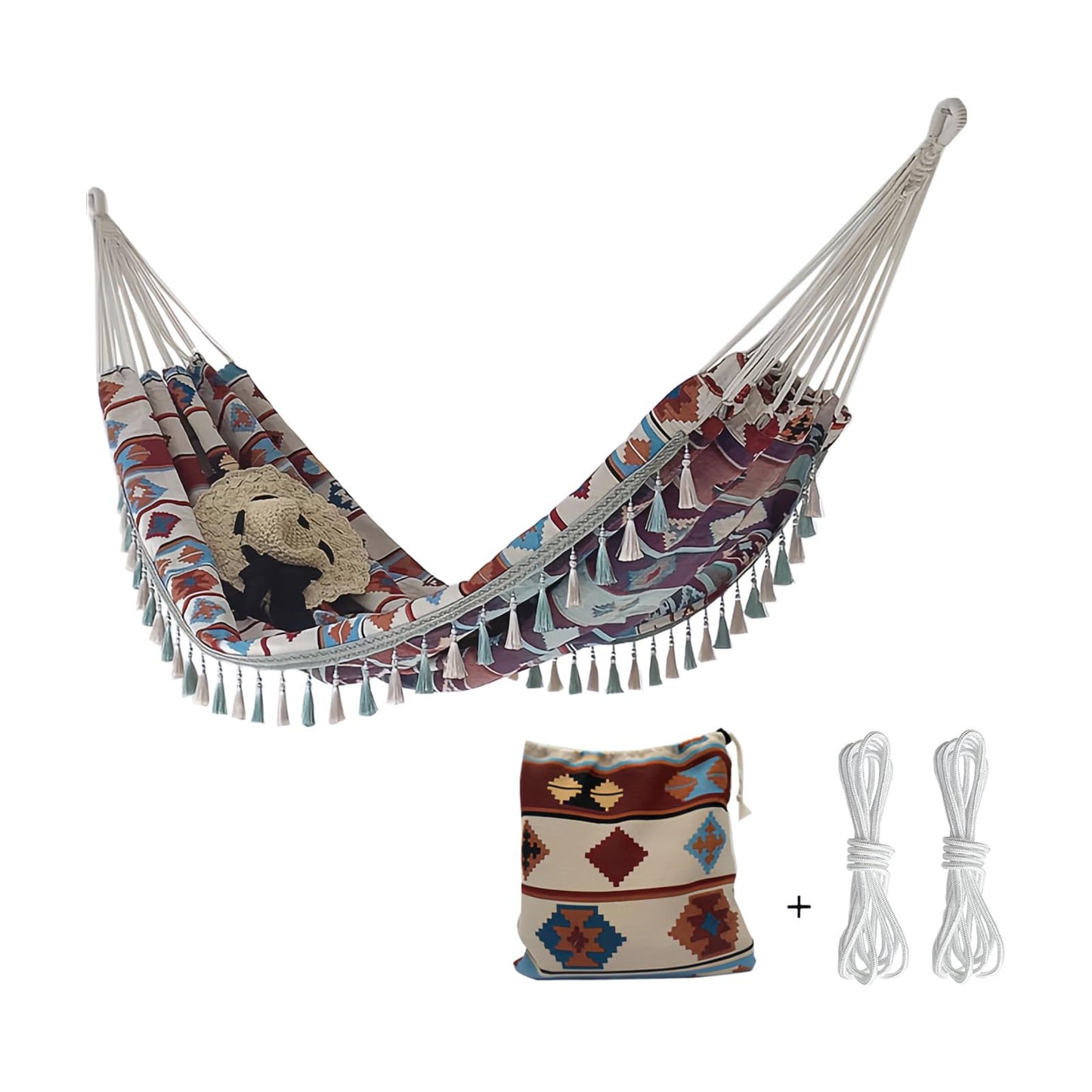 Backyard Hammock with Tassels,Garden Hammocks with Portable Carry,Bag Deluxe Fringe for Patio,Garden,Backyard,Beach,Outdoor and Indoor Porch Fabric