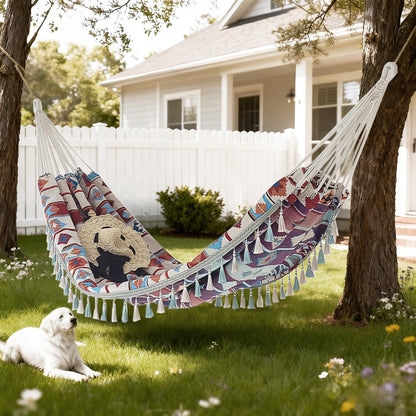 Backyard Hammock with Tassels,Garden Hammocks with Portable Carry,Bag Deluxe Fringe for Patio,Garden,Backyard,Beach,Outdoor and Indoor Porch Fabric