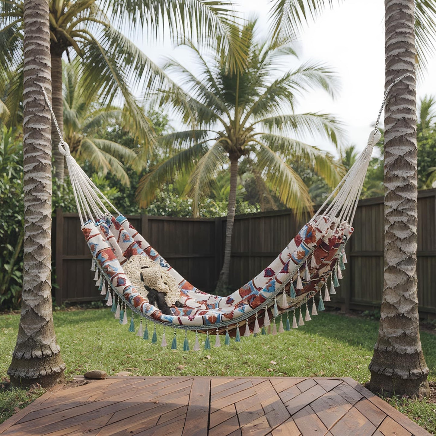 Backyard Hammock with Tassels,Garden Hammocks with Portable Carry,Bag Deluxe Fringe for Patio,Garden,Backyard,Beach,Outdoor and Indoor Porch Fabric