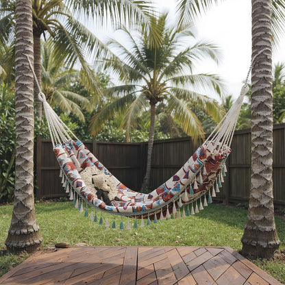 Backyard Hammock with Tassels,Garden Hammocks with Portable Carry,Bag Deluxe Fringe for Patio,Garden,Backyard,Beach,Outdoor and Indoor Porch Fabric