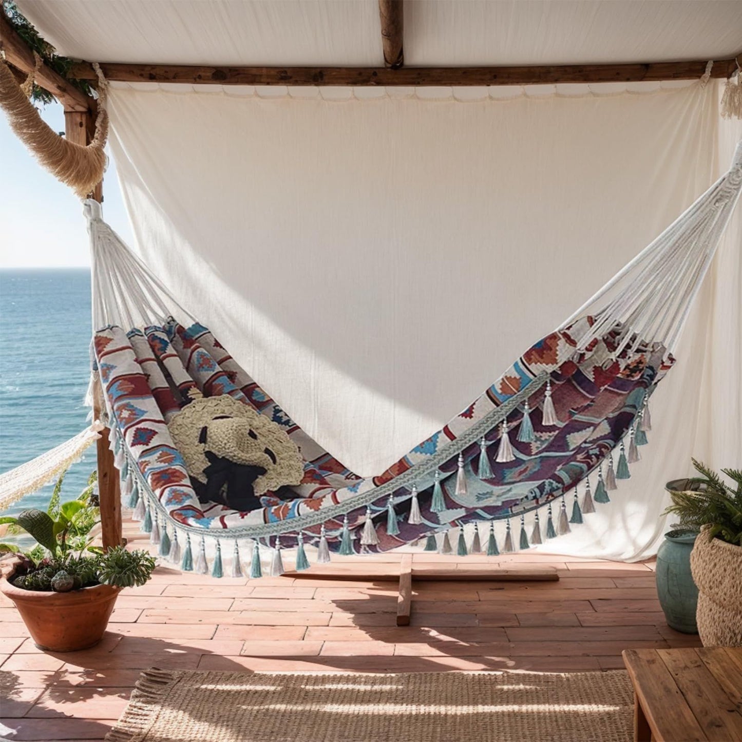 Backyard Hammock with Tassels,Garden Hammocks with Portable Carry,Bag Deluxe Fringe for Patio,Garden,Backyard,Beach,Outdoor and Indoor Porch Fabric