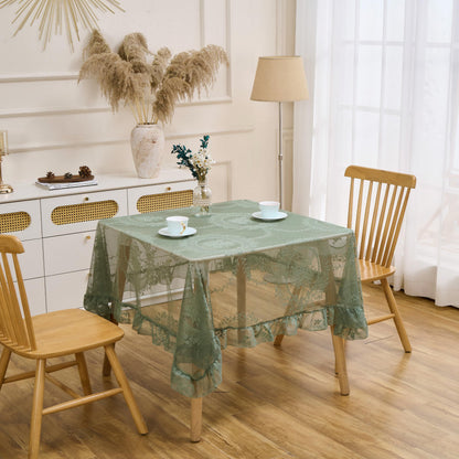 Green Floral Embroidered Lace Square Tablecloth 55”x55” Vintage Table Cover (Green, 55”x55”, Square)