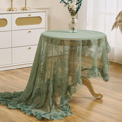 Green Floral Embroidered Lace Square Tablecloth 55”x55” Vintage Table Cover (Green, 55”x55”, Square)