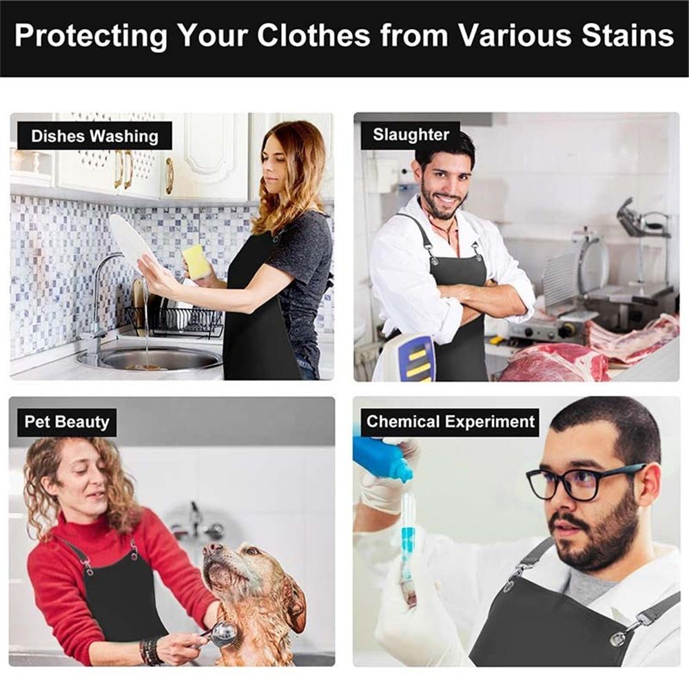 Waterproof Rubber Apron, Anti-Tear Heavy Duty Vinyl Adjustable Thicker Cross Back Dishwasher Apron for Restaurant Dishwashing, Butcher, Lab Work, Dog Grooming Black