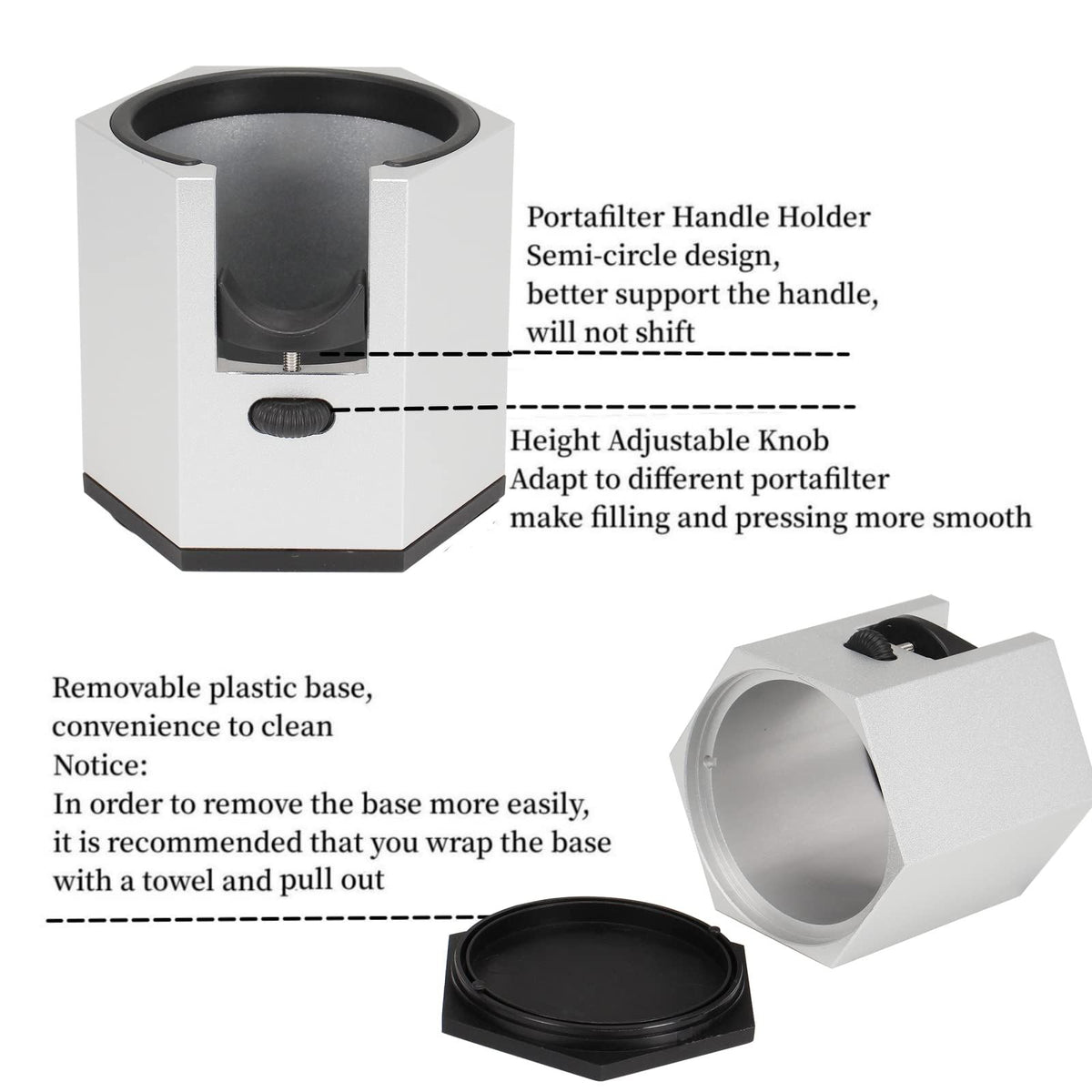 Espresso Tamping Station, Coffee Portafilter Holder, Aluminum Alloy Stand for Most 51mm, 53mm, 54mm, 58mm Coffee Portafilter (Hexagon,Silver)