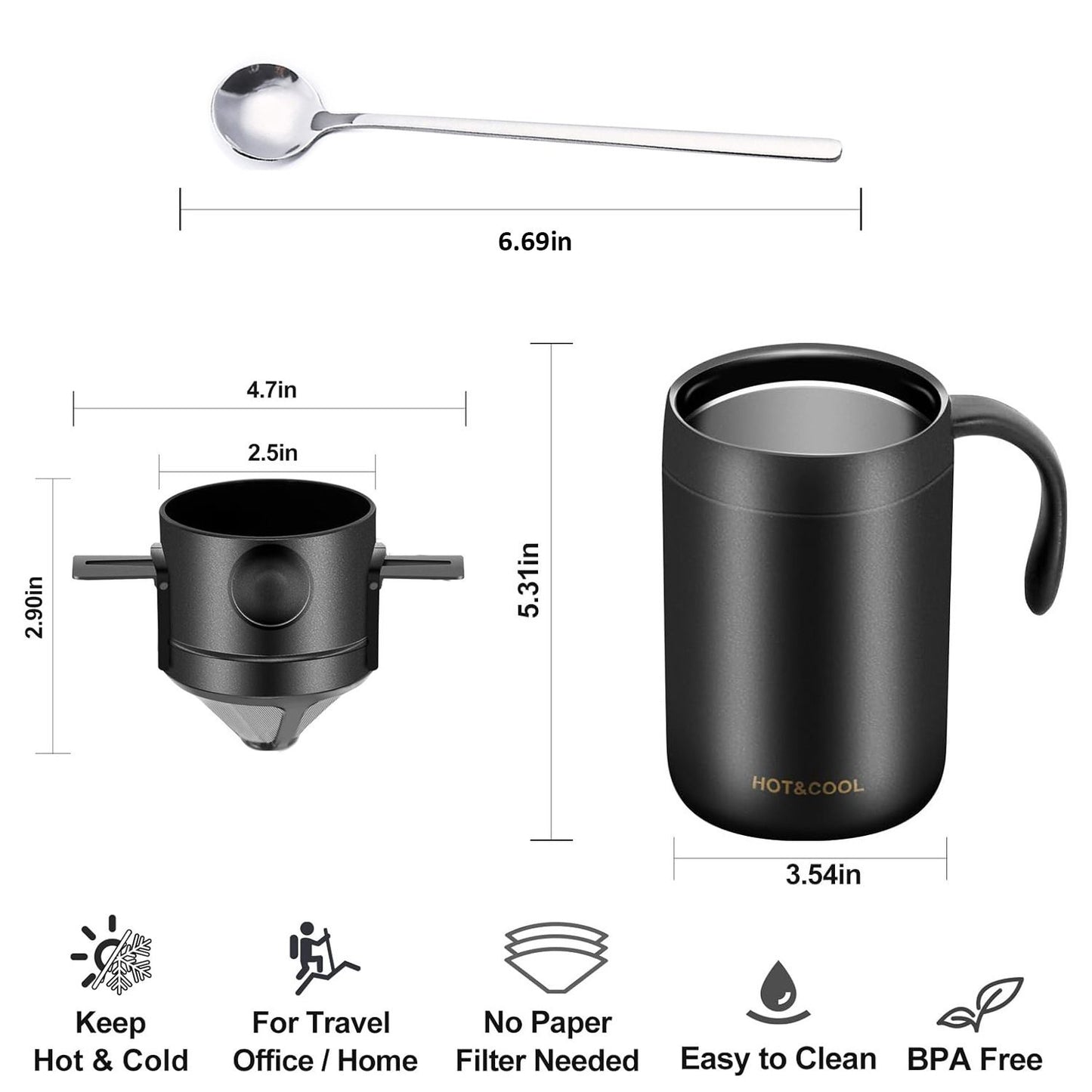 3pcs Camping Coffee Maker Pour Over Coffee Maker Set，Camp Pour Over Set，Portable Coffee Kit for Travel, Camping, Offices, Backpacking