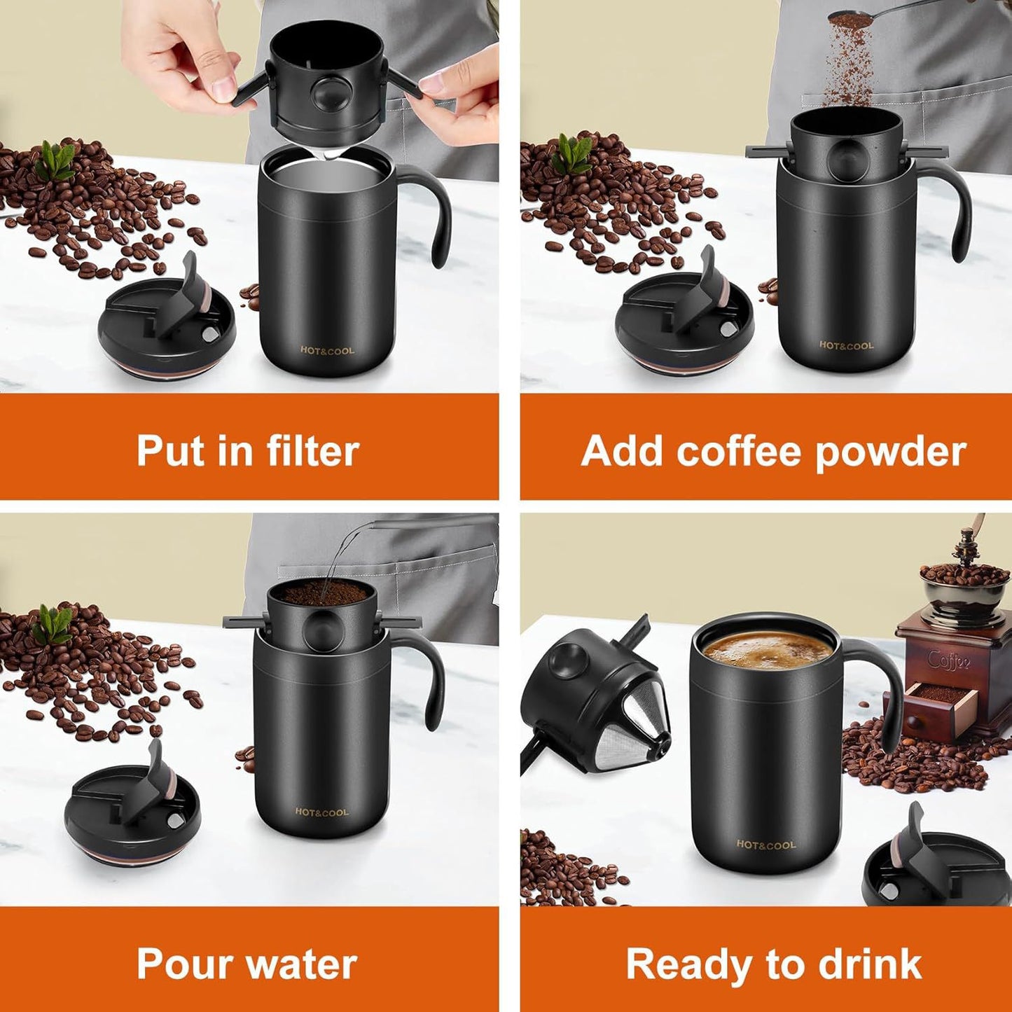 3pcs Camping Coffee Maker Pour Over Coffee Maker Set，Camp Pour Over Set，Portable Coffee Kit for Travel, Camping, Offices, Backpacking
