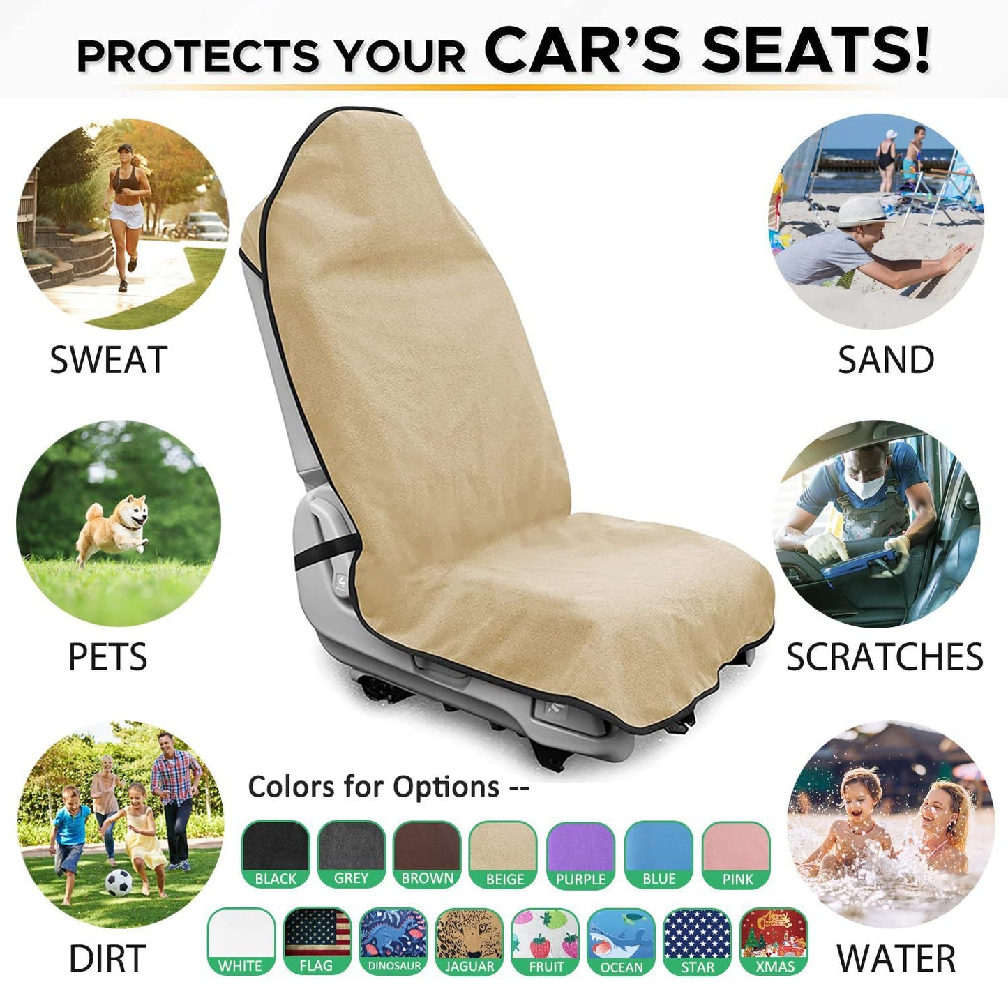 Waterproof Seat Cover Towel, 2PCS Premium Sweat Carseat Protector, Perfect for Universal Anti-Slip Car Truck SUV Seat, Great for Surfing Yoga Gym Workout,