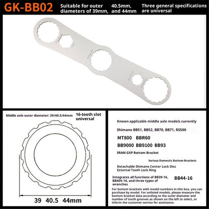 Multi -function Bottom Bracket Wrench，Suitable for wrench in 39 40.5 44mm outer diameter，16 Notch