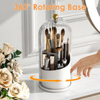Makeup Brush Holder with Lid 360 Rotating Clear Dustproof Make Up Organizers for Vanity Bathroom Countertop, Transparent（Only storage box）