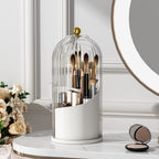 Makeup Brush Holder with Lid 360 Rotating Clear Dustproof Make Up Organizers for Vanity Bathroom Countertop, Transparent（Only storage box）