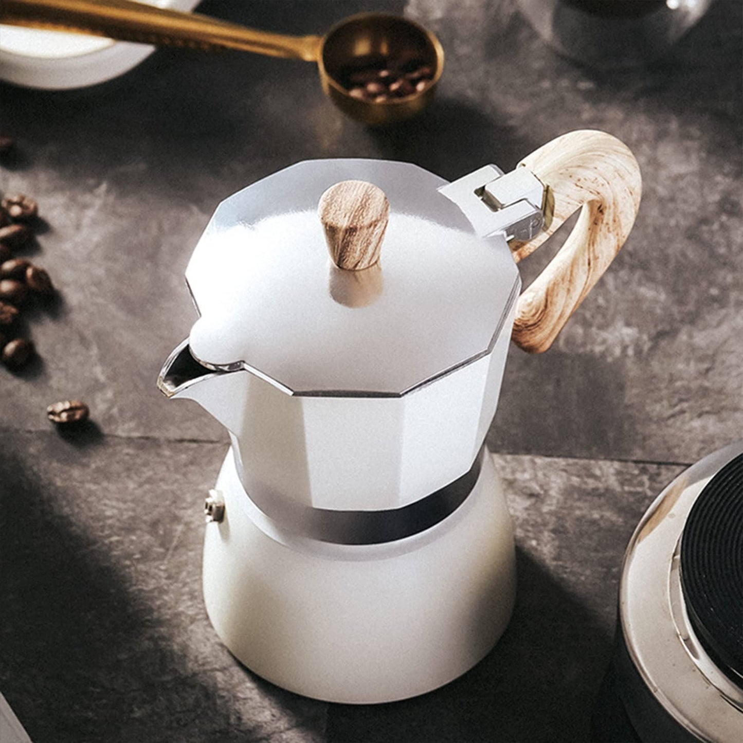 Espresso Maker Pot Cuban Coffee Maker Coffee Maker   | 6 Espresso Cup,Coffee Percolator for Cappuccino or Latte- White
