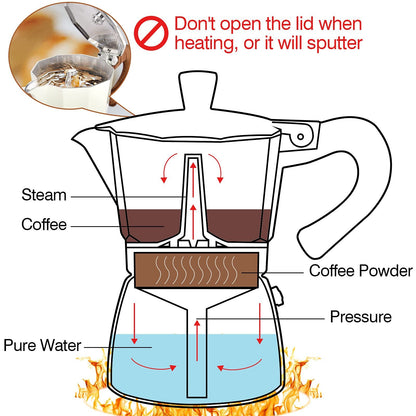 Espresso Maker Pot Cuban Coffee Maker Coffee Maker   | 6 Espresso Cup,Coffee Percolator for Cappuccino or Latte- White