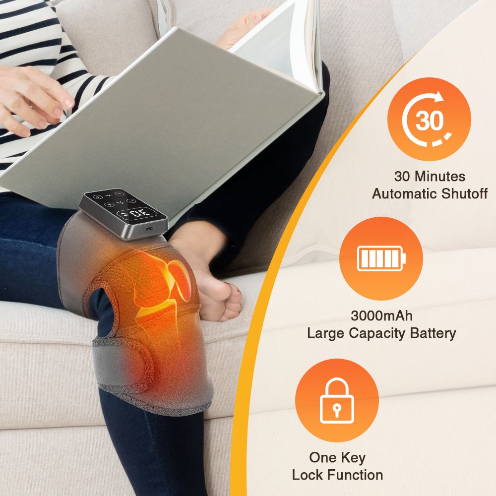 Heated Knee Massager Shoulder Heating Pads Elbow Brace 3 in 1 with Vibration, Cordless Rechargeable Heating Knee Warmers Wrap for Shoulder Elbow Knee Stress Relief（1 pcs）