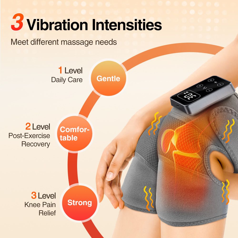 Heated Knee Massager Shoulder Heating Pads Elbow Brace 3 in 1 with Vibration, Cordless Rechargeable Heating Knee Warmers Wrap for Shoulder Elbow Knee Stress Relief（1 pcs）