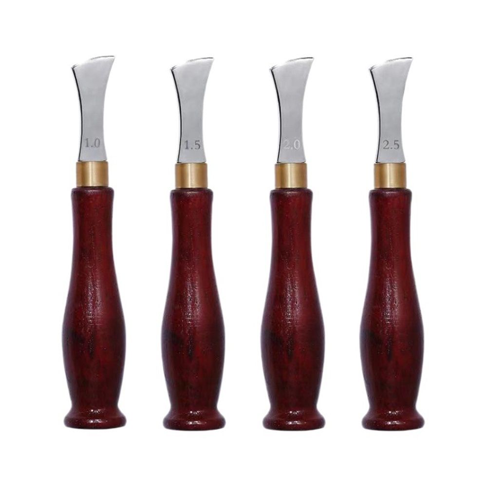 4 PCS Leather Edge Creaser,1.0/1.5/2.0/2.5mm Professional Leather Tool,Edge Creaser Stainless Steel Red Wood Handle Tool for Beginners DIY Leather Craft
