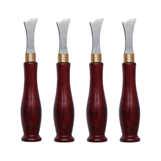 4 PCS Leather Edge Creaser,1.0/1.5/2.0/2.5mm Professional Leather Tool,Edge Creaser Stainless Steel Red Wood Handle Tool for Beginners DIY Leather Craft