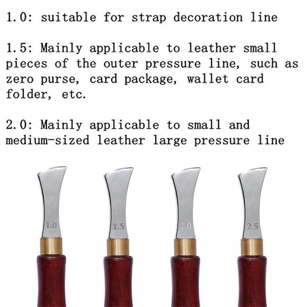 4 PCS Leather Edge Creaser,1.0/1.5/2.0/2.5mm Professional Leather Tool,Edge Creaser Stainless Steel Red Wood Handle Tool for Beginners DIY Leather Craft