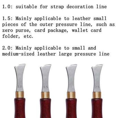 4 PCS Leather Edge Creaser,1.0/1.5/2.0/2.5mm Professional Leather Tool,Edge Creaser Stainless Steel Red Wood Handle Tool for Beginners DIY Leather Craft