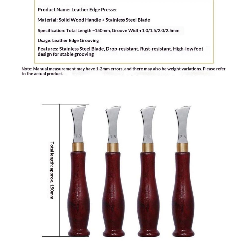 4 PCS Leather Edge Creaser,1.0/1.5/2.0/2.5mm Professional Leather Tool,Edge Creaser Stainless Steel Red Wood Handle Tool for Beginners DIY Leather Craft