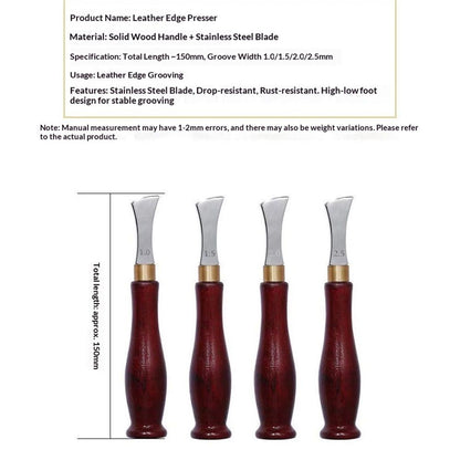 4 PCS Leather Edge Creaser,1.0/1.5/2.0/2.5mm Professional Leather Tool,Edge Creaser Stainless Steel Red Wood Handle Tool for Beginners DIY Leather Craft