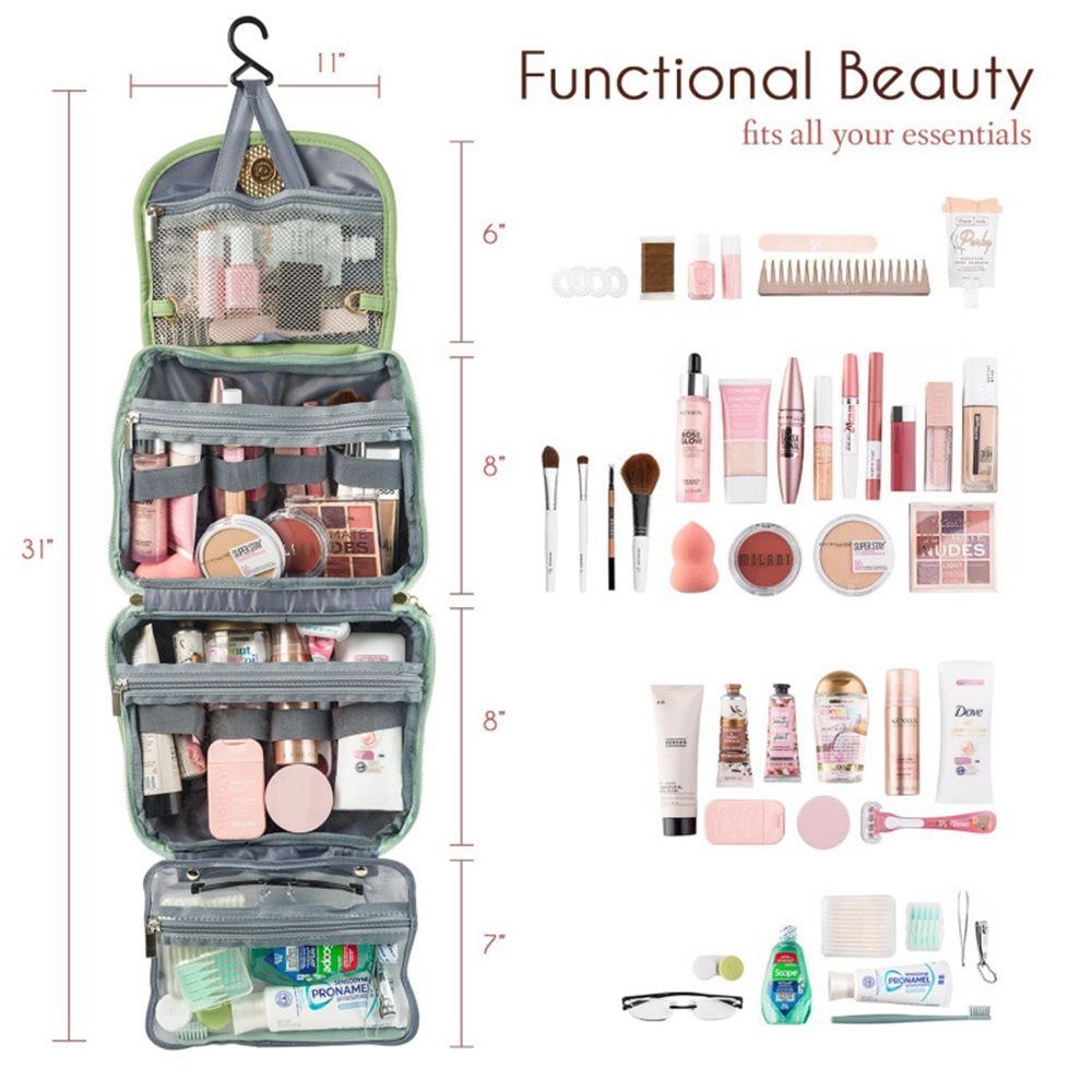 Toiletry Bag for Women, Travel Toiletry Bag Makeup Cosmetic Bag with Hanging Hook, Water-resistant for Toiletries Accessories Brushes Sponge