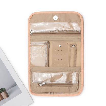 Travel Jewelry Case Organizer, Medium Foldable Storage Roll for Earrings, Necklaces, Rings, Bracelets, Brooches, pink（Excluding jewelry）