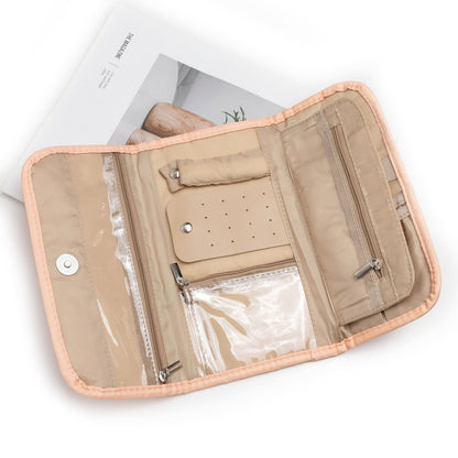 Travel Jewelry Case Organizer, Medium Foldable Storage Roll for Earrings, Necklaces, Rings, Bracelets, Brooches, pink（Excluding jewelry）