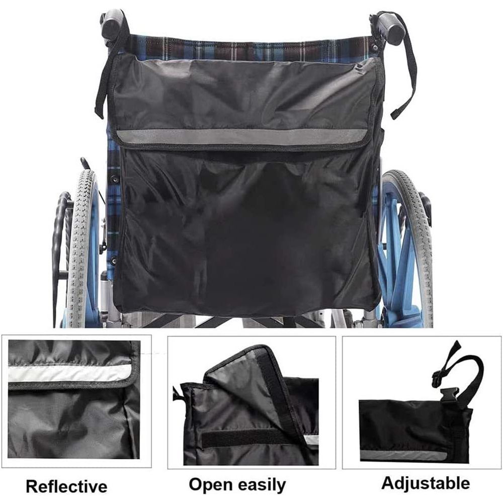 Wheelchair Pouch Bag, Wheelchair Backpack Pockets Wheelchair Bags to Hang on Back Rollator Bag Carry Accessories Storage Bag