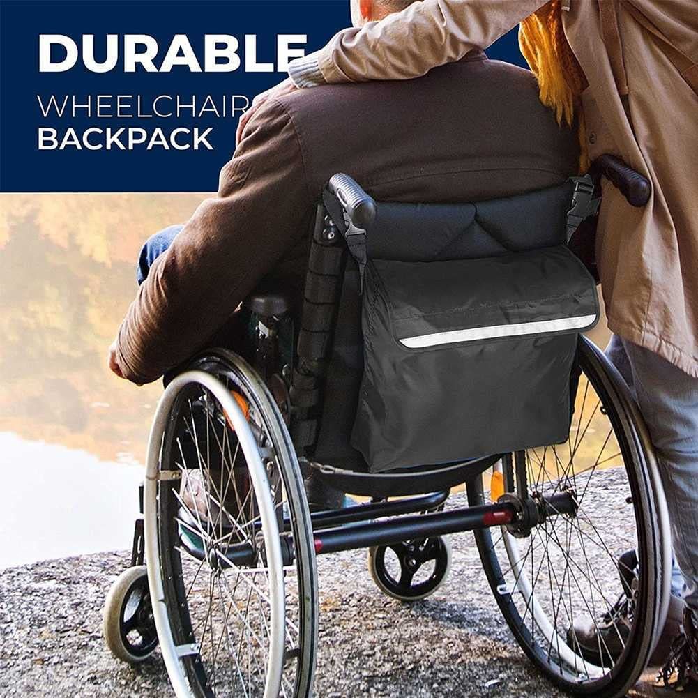 Wheelchair Pouch Bag, Wheelchair Backpack Pockets Wheelchair Bags to Hang on Back Rollator Bag Carry Accessories Storage Bag