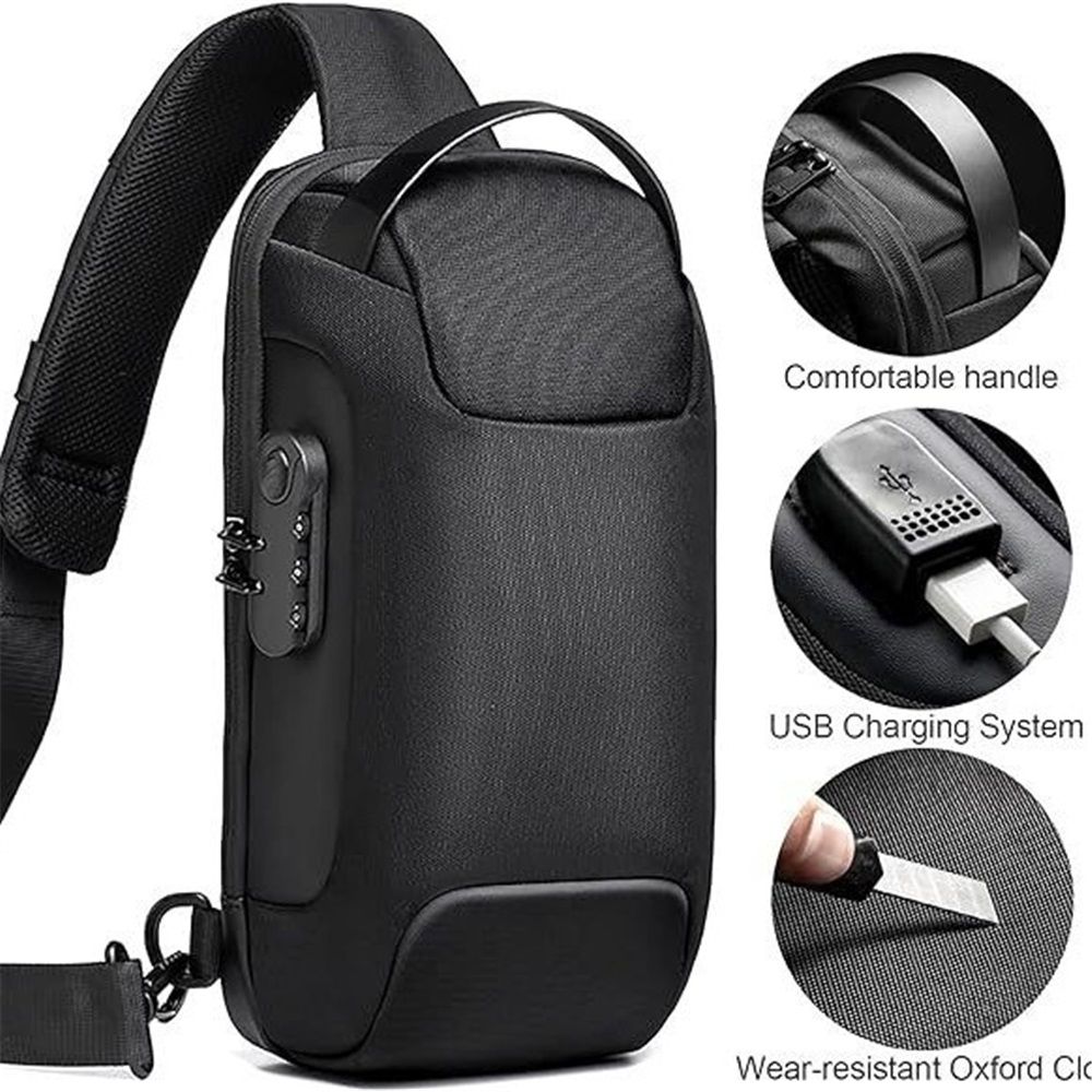 Anti-theft Sling Bag Business Men Bag Chest Crossbody bags with USB Charging Port Waterproof Small Backpack for Outdoor Work Hiking Running Sport Travel Bag Sports Car Styling black