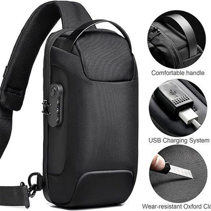 Anti-theft Sling Bag Business Men Bag Chest Crossbody bags with USB Charging Port Waterproof Small Backpack for Outdoor Work Hiking Running Sport Travel Bag Sports Car Styling black