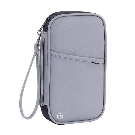 Travel Passport Wallet, Family Passport Holder, Trip Document Organizer, Cover Lightweight Portable Document Organizer with Wrist Strap (Grey)