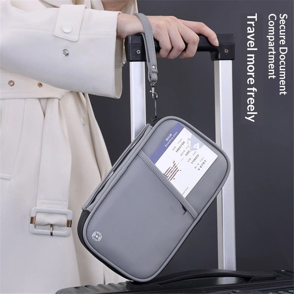 Travel Passport Wallet, Family Passport Holder, Trip Document Organizer, Cover Lightweight Portable Document Organizer with Wrist Strap (Grey)
