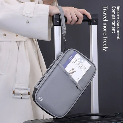 Travel Passport Wallet, Family Passport Holder, Trip Document Organizer, Cover Lightweight Portable Document Organizer with Wrist Strap (Grey)
