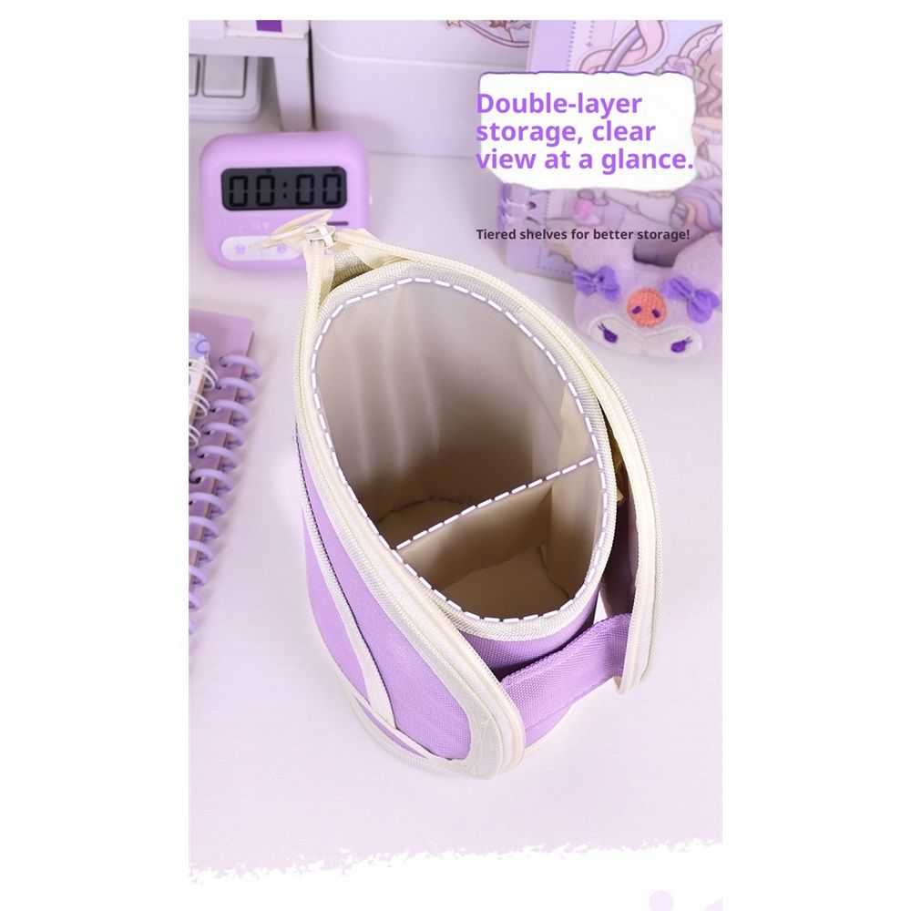 2 in 1 Standing Pencil Case Telescopic Pen Holder Stationery Pouch Organizer Box Large Storage Bag for Office Women (Purple,There is only one stationery bag)