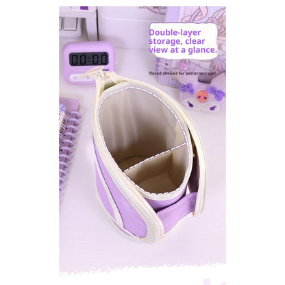2 in 1 Standing Pencil Case Telescopic Pen Holder Stationery Pouch Organizer Box Large Storage Bag for Office Women (Purple,There is only one stationery bag)